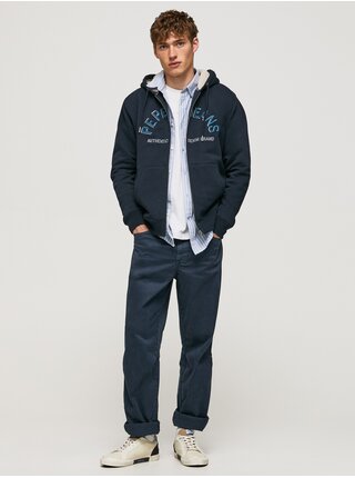 Tmavě modrá pánská mikina se zipem a kapucí s kožíškem Pepe Jeans Pace