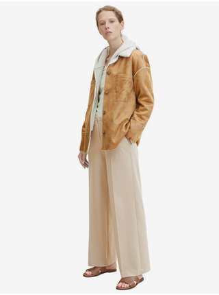 Světle hnědá dámská koženková bunda s umělým kožíškem Tom Tailor