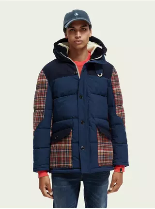 Tmavě modrá pánská vzorovaná zimní bunda Scotch & Soda