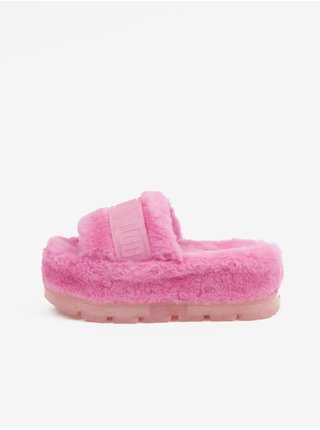 Růžové dámské domácí pantofle na platformě UGG Fluffita Clear