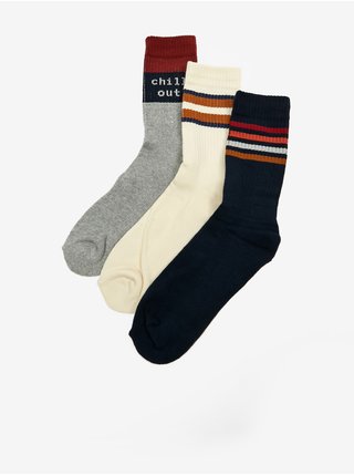 Sada tří párů pánských ponožek v šedé, krémové a černé barvě Blend