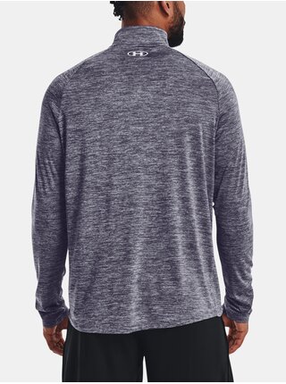 Šedé pánské žíhané sportovní tričko Under Armour UA Tech 2.0 1/2 Zip