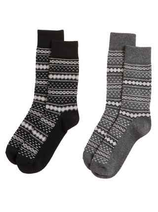 Sada dvou párů pánských vzorovaných ponožek v černé a šedé barvě  Marks & Spencer 