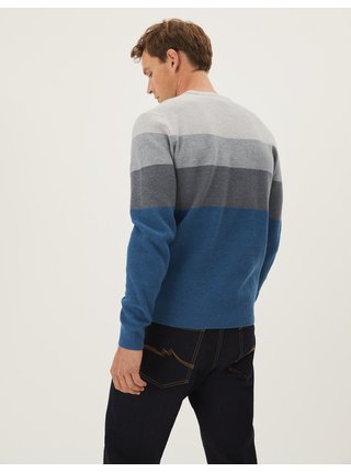 Modro-šedý pánský roužkovaný svetr Marks & Spencer 