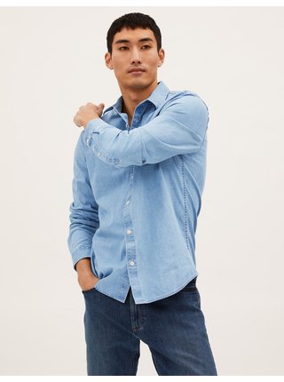 Světle modrá pánská džínová košile Marks & Spencer
