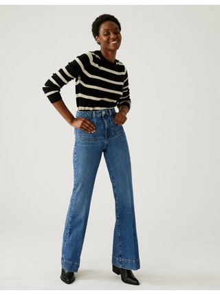 Modré dámské bootcut džíny s vysokým pasem Marks & Spencer 