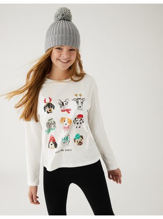 Bílé holčičí tričko s potiskem psa Marks & Spencer 