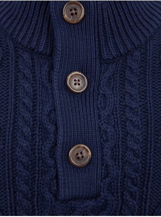 Tmavě modrý klučičí copánkový svetr s knoflíky GAP