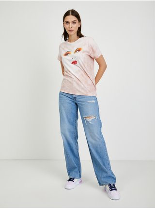 Bílo-růžové vzorované dámské tričko Guess Stargazing Easy