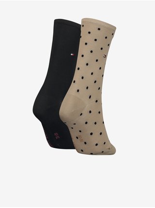 Súprava dvoch párov dámskych ponožiek v béžovej a čiernej farbe Tommy Hilfiger