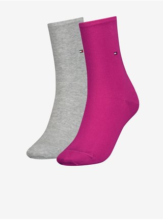 Sada dvou párů dámských ponožek v šedé a tmavě růžové barvě Tommy Hilfiger