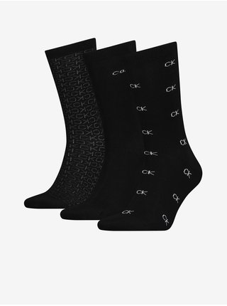 Sada tří párů černých pánských vzorovaných ponožek Calvin Klein