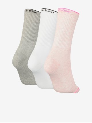 Sada tří párů dámských ponožek v šedé, bílé a růžové barvě Calvin Klein Underwear