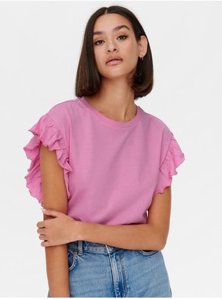 Růžové dámské tričko s ozdobnými rukávy JDY Gana
