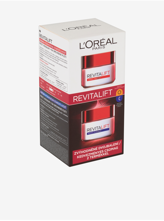 Sada denního a nočního krému proti stárnutí a na zpevnění pleti L'Oréal Paris Revitalift duopack (2 x 50 ml)