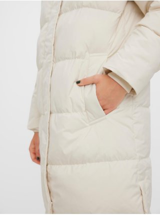 Krémový prošívaný zimní kabát s kapucí VERO MODA Erica Holly