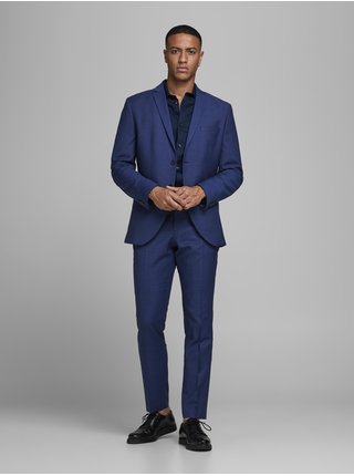 Modré oblekové slim fit nohavice s prímesou vlny Jack & Jones Solaris