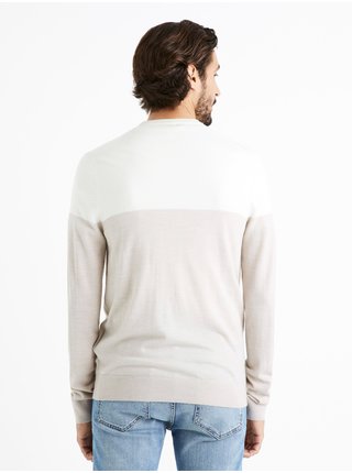 Bílo-béžový pánský svetr s příměsí Merino vlny Celio Cemeribloc