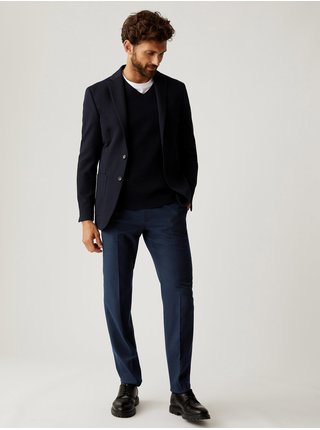 Tmavě modré pánské kostkované formální kalhoty Marks & Spencer  