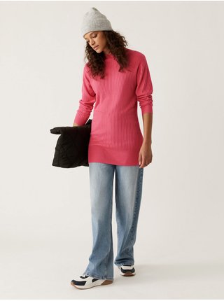 Růžový dámský dlouhý svetr se stojáčkem Marks & Spencer 