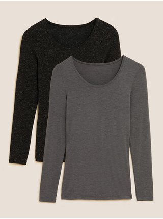 Sada dvou dámských třpytivých termo triček s technologií Heatgen™ v šedé a černé barvě Marks & Spencer 