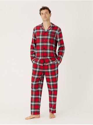 Červené pánské kostkované pyžamo Marks & Spencer 