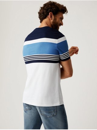 Bílo-modré pánské bavlněné tričko Marks & Spencer