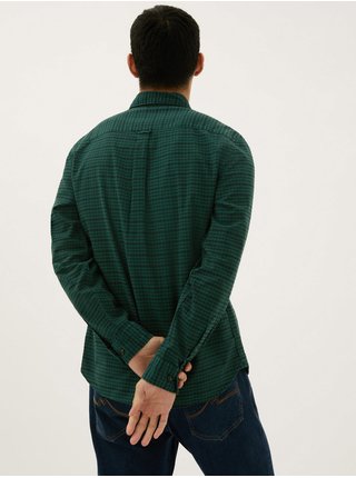 Zelená pánská kostkovaná bavlněná košile Oxford Marks & Spencer 