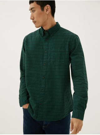 Zelená pánská kostkovaná bavlněná košile Oxford Marks & Spencer 