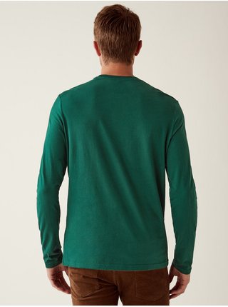 Zelené pánské bavlněné tričko s dlouhým rukávem Marks & Spencer 