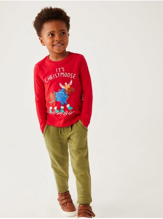 Červené dětské vánoční tričko Marks & Spencer  