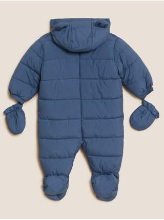 Tmavě modrá dětská zimní prošívaná kombinéza s kapucí Marks & Spencer 