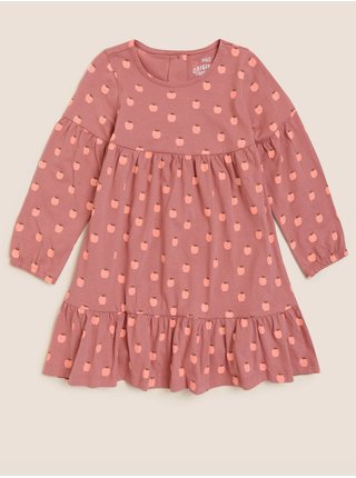 Šaty z čisté bavlny s potiskem jablek (2–7 let) Marks & Spencer růžová