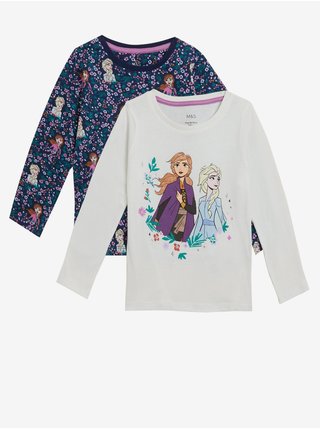 Sada dvou holčičích triček v tmavě modré a bílé barvě Marks & Spencer Disney Ledové království™
