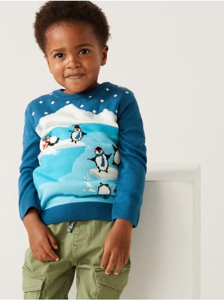 Modrý dětský vzorovaný svetr Marks & Spencer