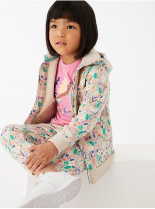 Béžová holčičí květovaná mikina se zipem a kapucí Marks & Spencer