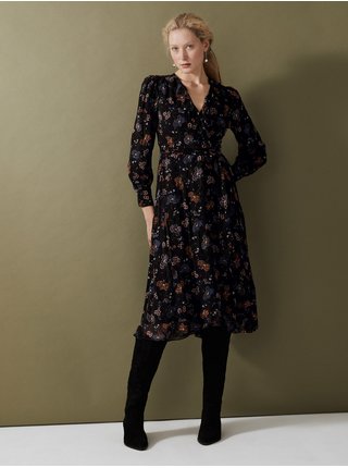 Černé dámské květované zavinovací šaty Marks & Spencer