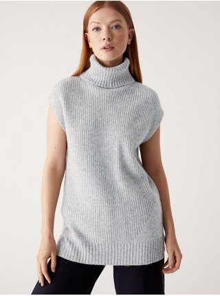 Šedá dámská pletená žebrovaná vesta s rolákem Marks & Spencer