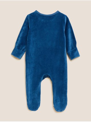 Modrá dětská velurová kombinéza na spaní s motivem medvěda Marks & Spencer