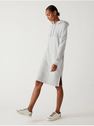 Světle šedé dámské žíhané mikinové šaty s kapucí Marks & Spencer