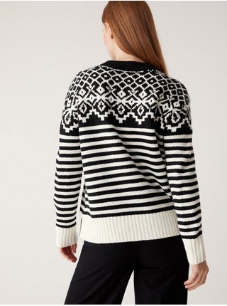 Černo-bílý dámský vzorovaný volný svetr Marks & Spencer 