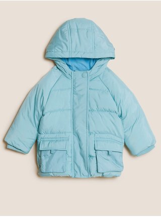 Modrý holčičí prošívaný zimní kabát s kapucí Marks & Spencer 