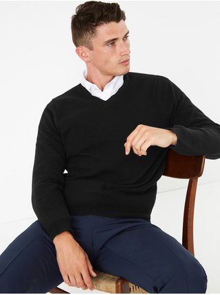 Černý pánský vlněný svetr Marks & Spencer 