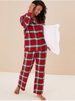 Červené dámské kostkované pyžamo Marks & Spencer 