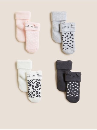 Sada čtyř párů dětských vzorovaných ponožek v růžové, modré, bílé a černé barvě Marks & Spencer