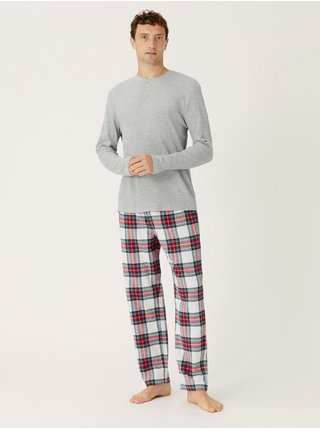 Červeno-šedé pánské kostkované pyžamo Marks & Spencer