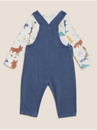 Sada dětského body a kalhot s laclem v bílo-modré barvě Marks & Spencer