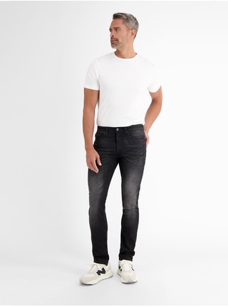 Tmavě šedé pánské slim fit džíny s vyšisovaným efektem LERROS