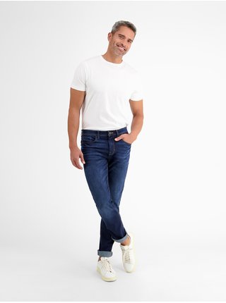 Tmavě modré pánské slim fit džíny s vyšisovaným efektem LERROS