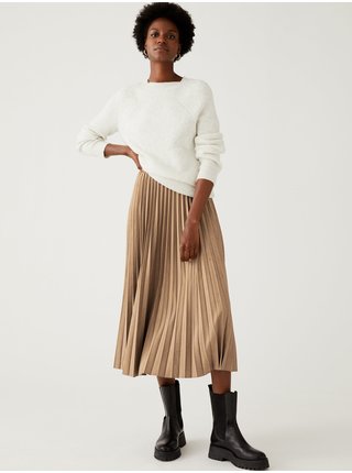 Světle hnědá dámská plisovaná midi sukně Marks & Spencer 